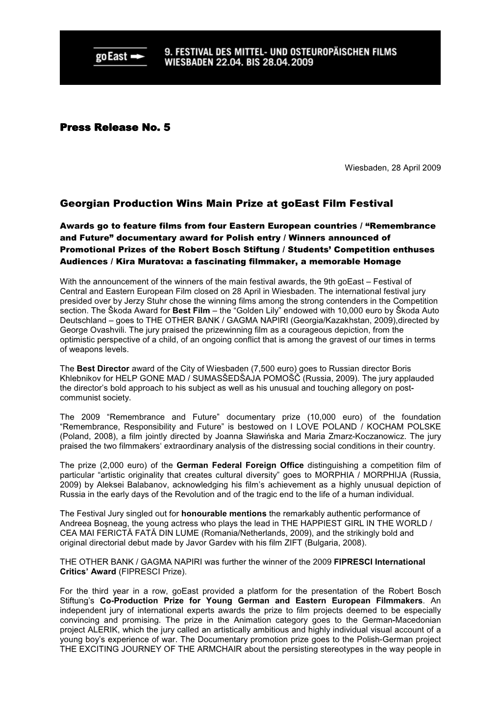 Press Release No. 5 Press Release No. 5 Georgian