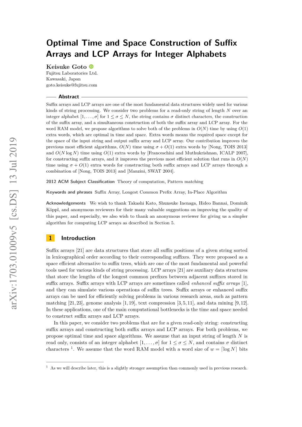 Optimal Time and Space Construction of Suffix Arrays and LCP