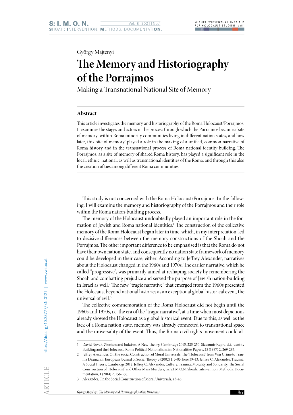 The Memory and Historiography of the Porrajmos Making a Transnational National Site of Memory