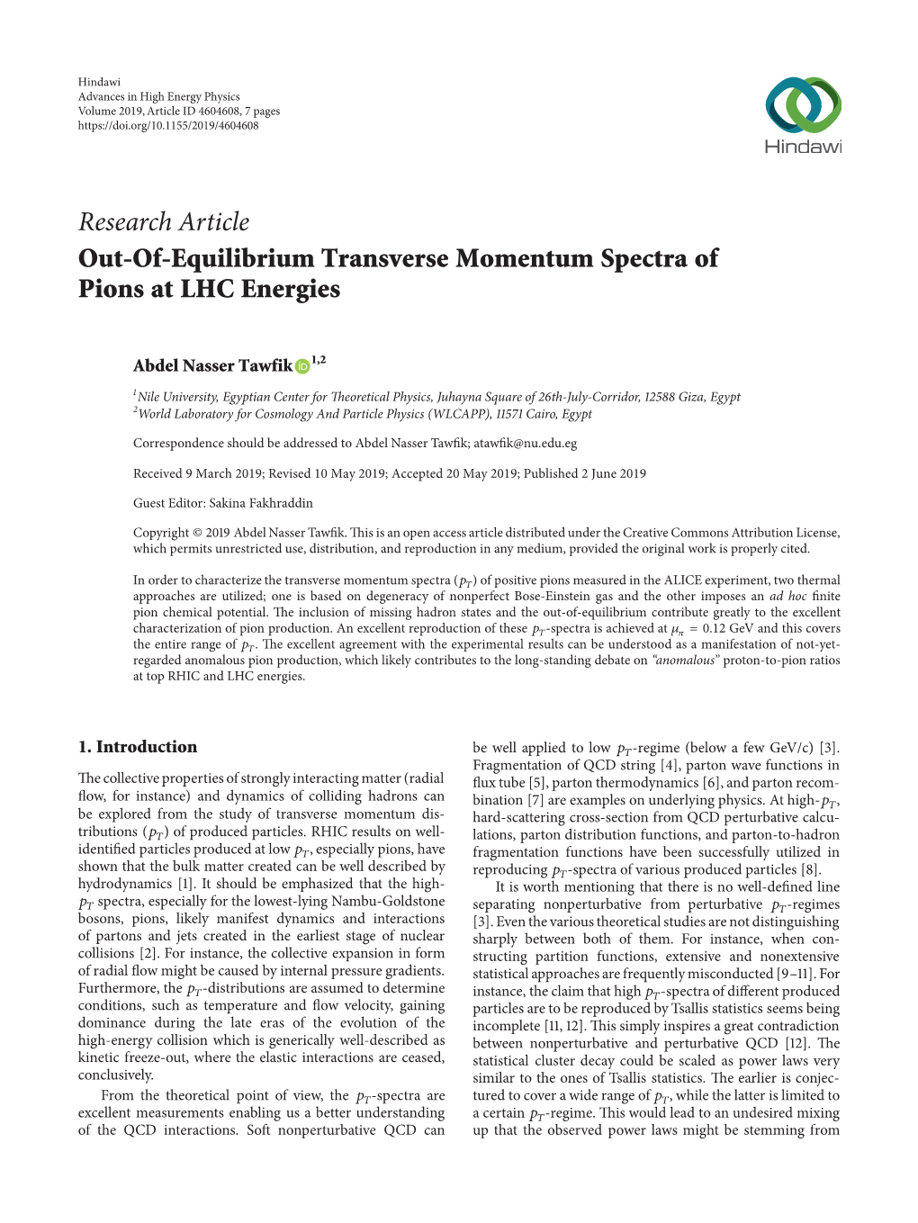 Out-Of-Equilibrium Transverse Momentum Spectra of Pions at LHC Energies