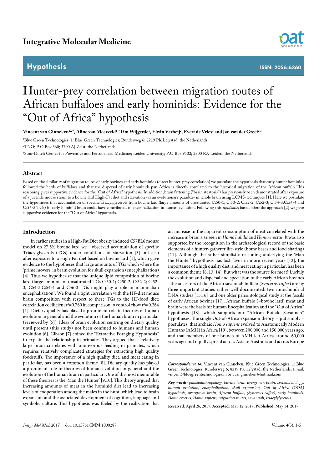 Hunter-Prey Correlation Between Migration Routes of African Buffaloes and Early Hominids