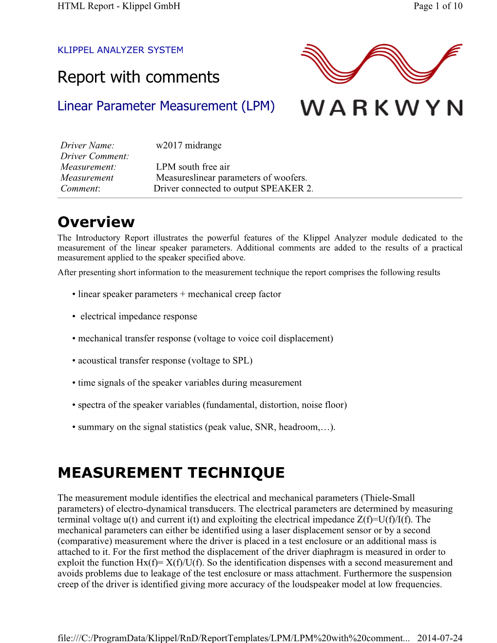 LPM Woofer Sample Report