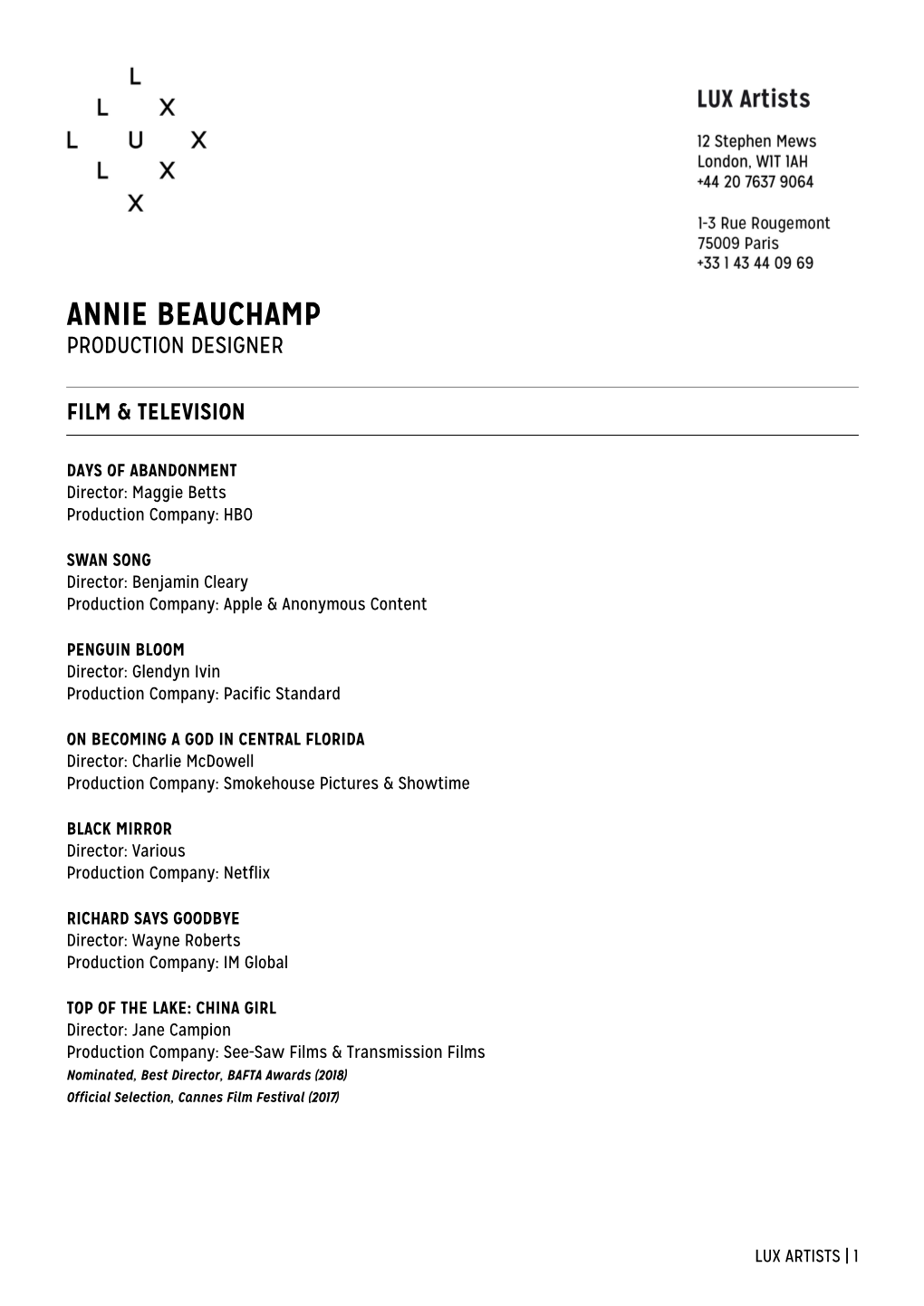 Annie Beauchamp Production Designer