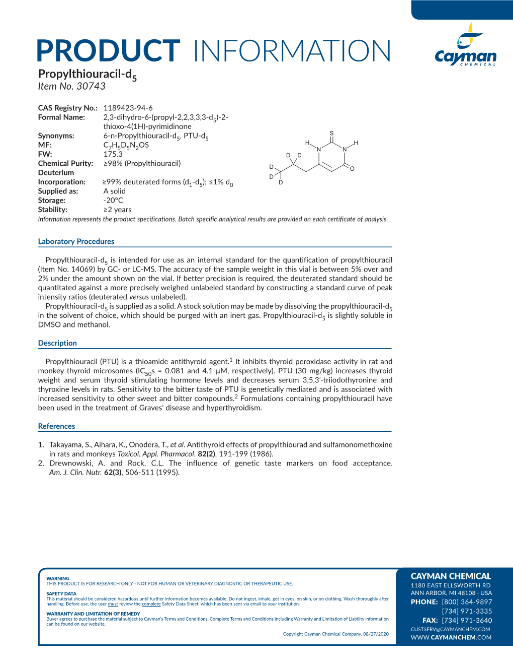 PRODUCT INFORMATION Propylthiouracil-D5 Item No