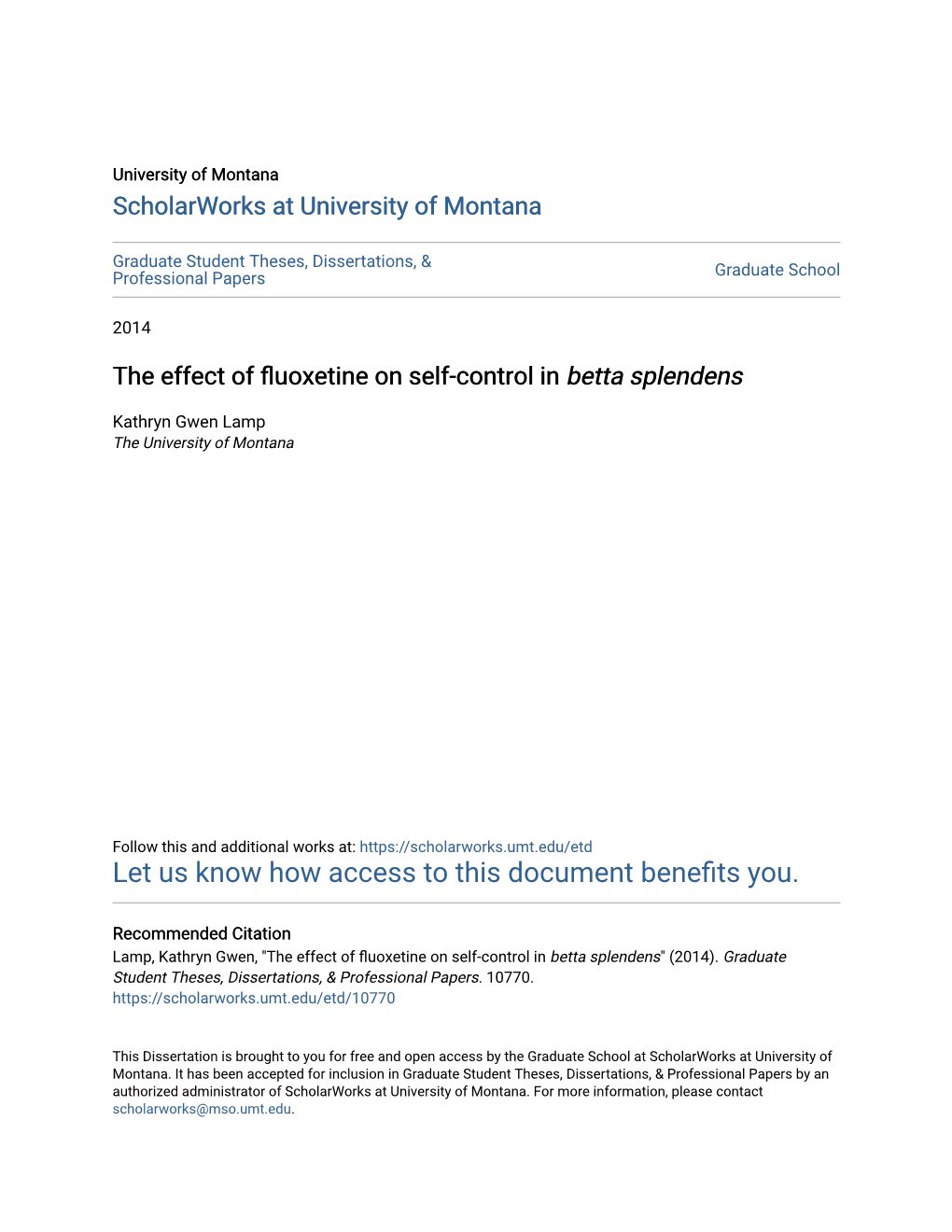 The Effect of Fluoxetine on Self-Control in Betta Splendens