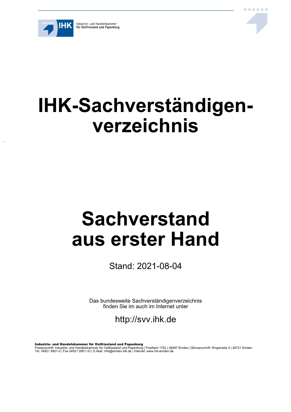 Verzeichnis Sachverstand Aus Erster Hand