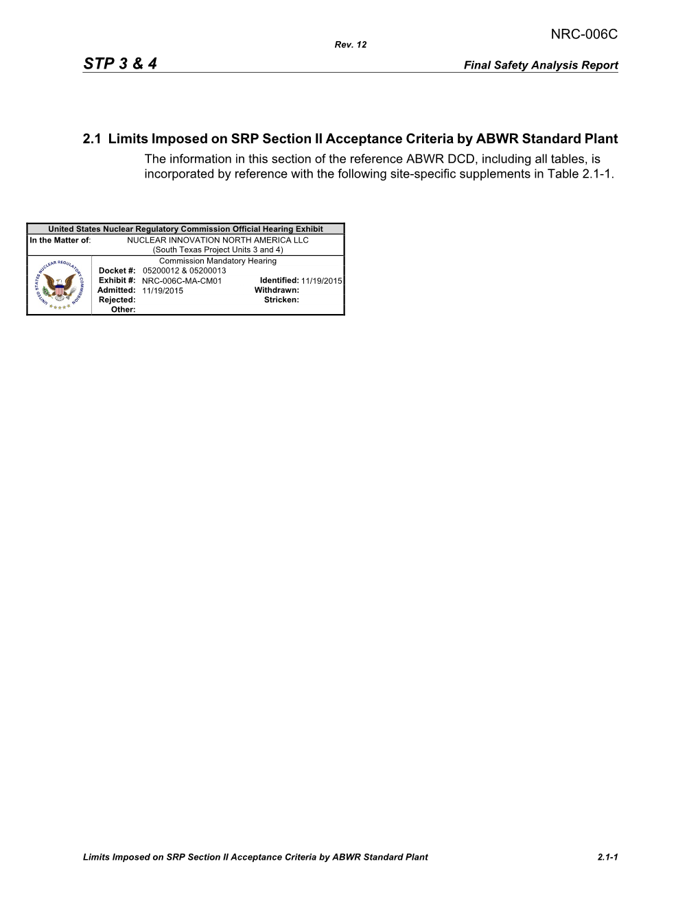 South Texas Project, Units 3 and 4, Combined License Application Rev