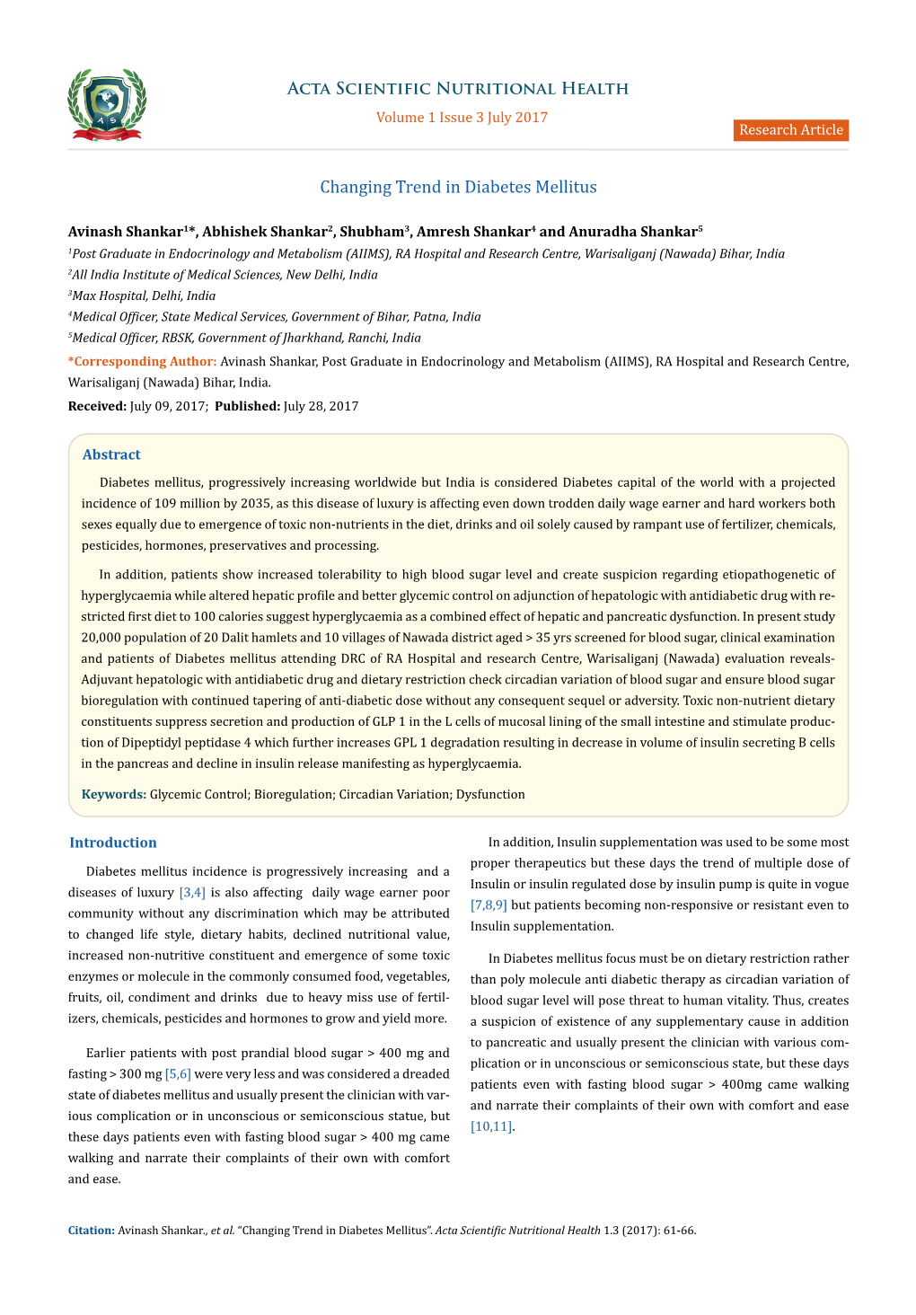 Changing Trend in Diabetes Mellitus