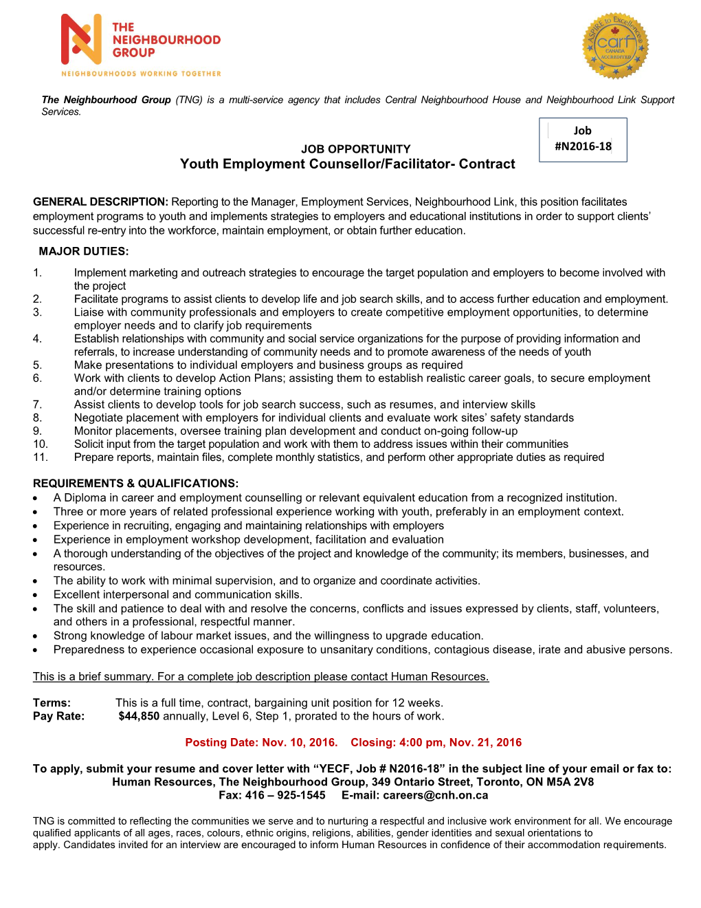 Youth Employment Counsellor/Facilitator- Contract