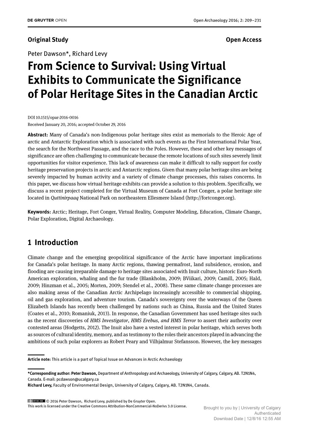 From Science to Survival: Using Virtual Exhibits to Communicate the Significance of Polar Heritage Sites in the Canadian Arctic