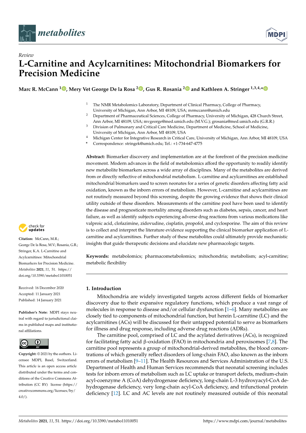 L-Carnitine and Acylcarnitines: Mitochondrial Biomarkers for Precision Medicine