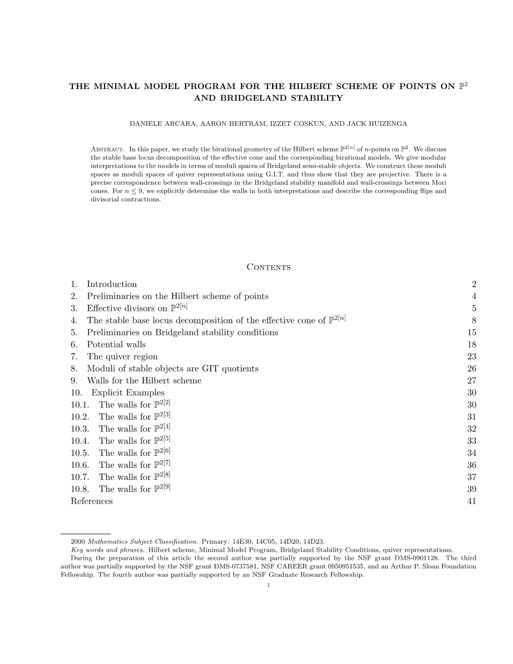 The Minimal Model Program for the Hilbert Scheme of Points on P2 and Bridgeland Stability