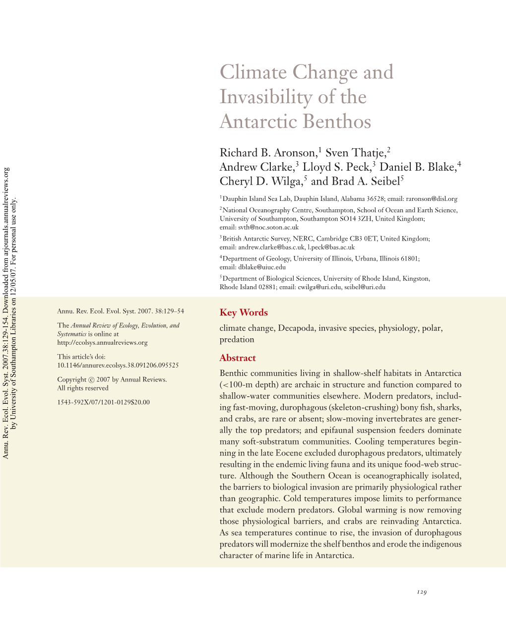 Climate Change and Invasibility of the Antarctic Benthos