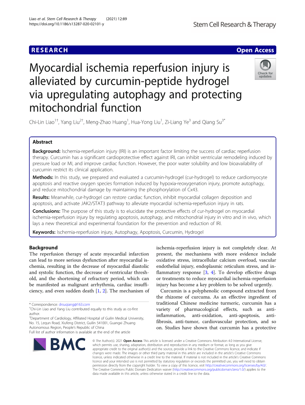 Myocardial Ischemia Reperfusion Injury Is Alleviated by Curcumin