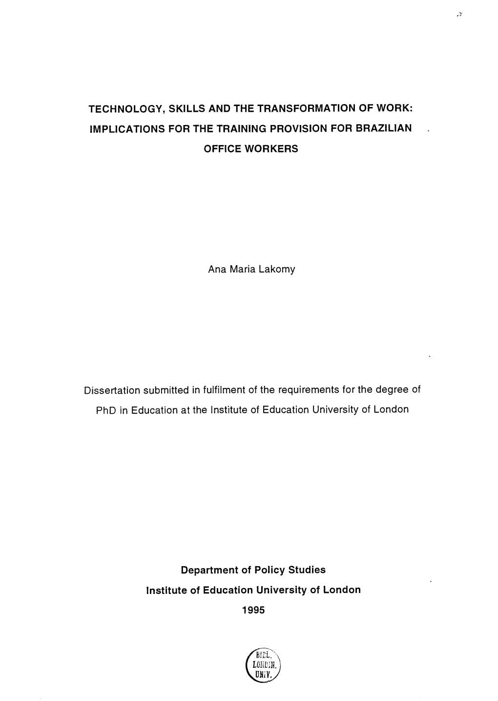 Implications for the Training Provision for Brazilian Office Workers