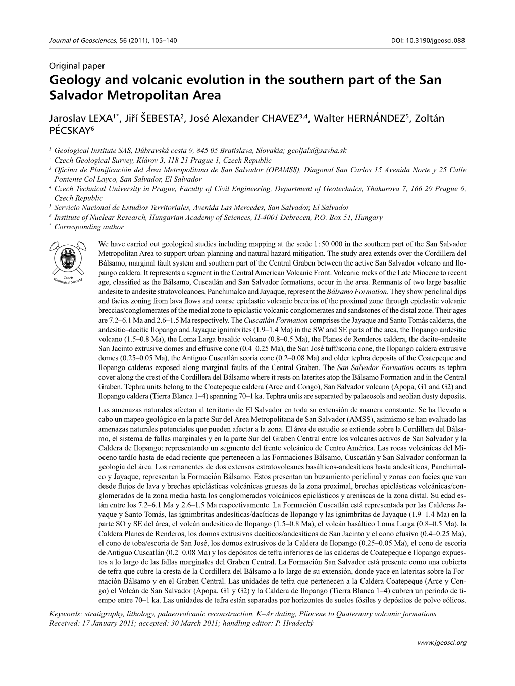 Geology and Volcanic Evolution in the Southern Part of the San Salvador Metropolitan Area