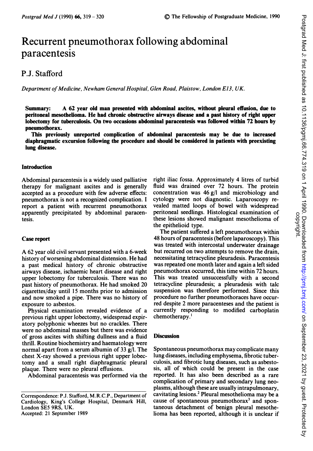 Recurrent Pneumothorax Following Abdominal Paracentesis