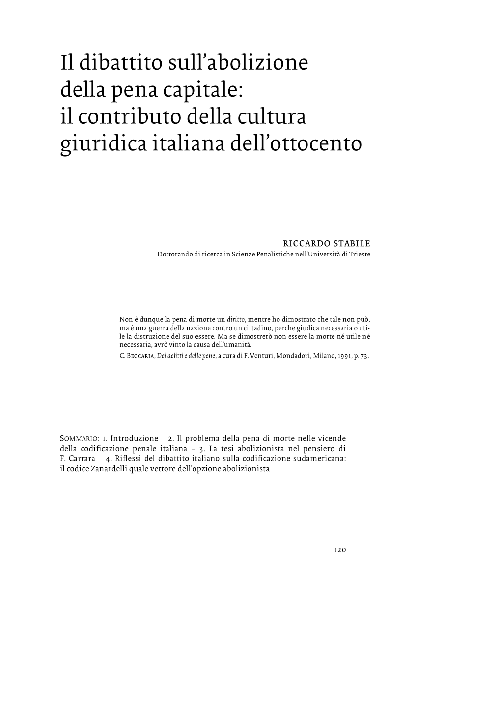 Il Dibattito Sull'abolizione Della Pena Capitale