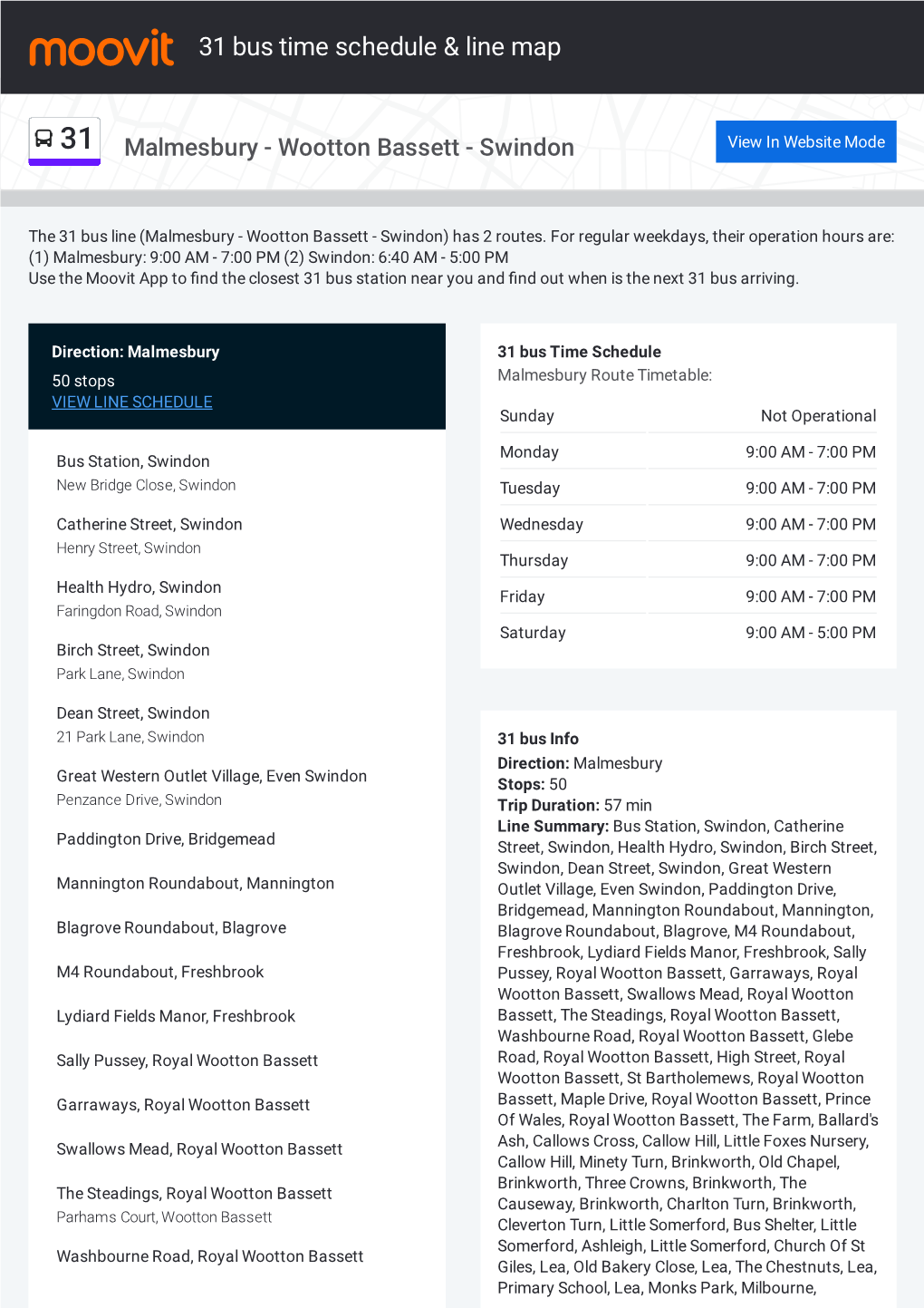 31 Bus Time Schedule & Line Route