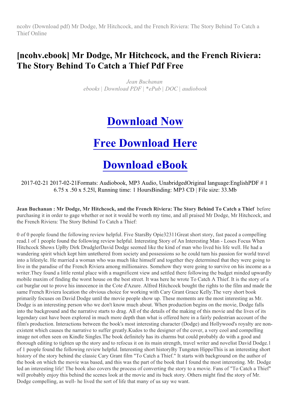 Ncohv (Download Pdf) Mr Dodge, Mr Hitchcock, and the French Riviera: the Story Behind to Catch a Thief Online
