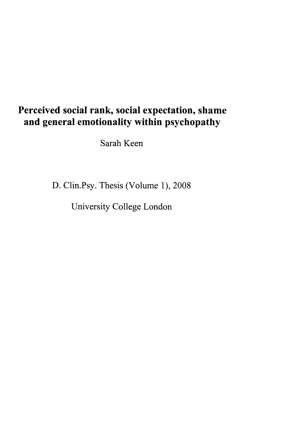 Perceived Social Rank, Social Expectation, Shame and General Emotionality Within Psychopathy