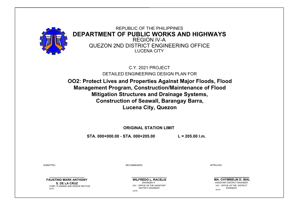 Department of Public Works and Highways Region Iv-A Quezon 2Nd District Engineering Office Lucena City