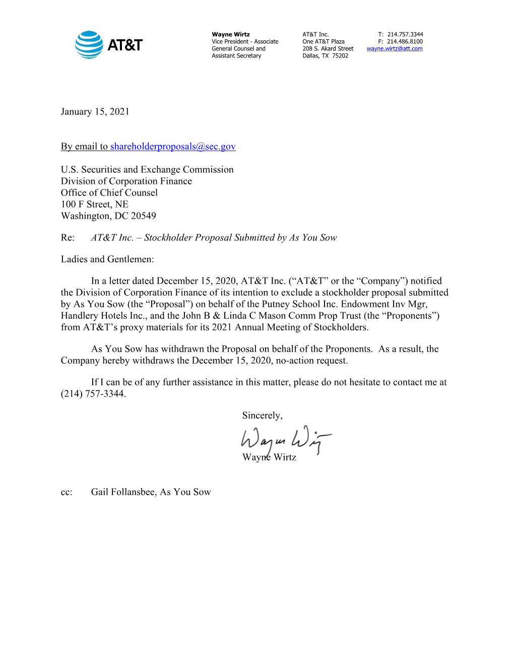 AT&T Inc.; Rule 14A-8 No-Action Letter