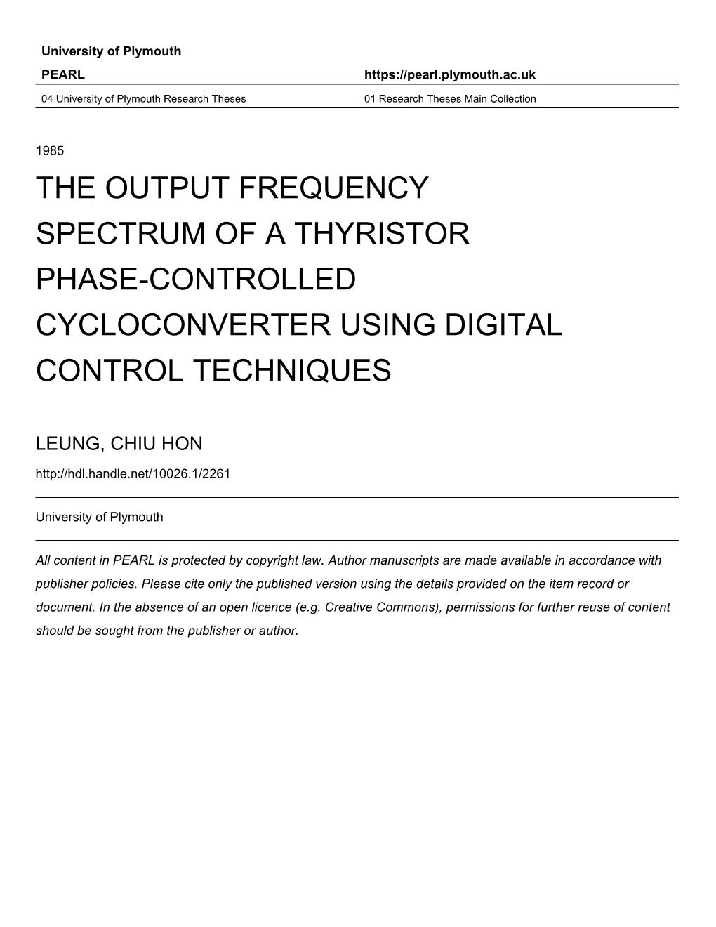 The Output Frequency Spectrum of a Thyristor Phase-Controlled Cycloconverter Using Digital Control Techniques