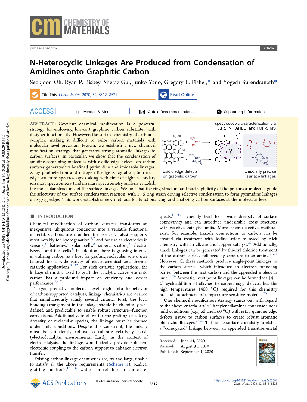 N-Heterocyclic Linkages Are Produced from Condensation of Amidines Onto Graphitic Carbon
