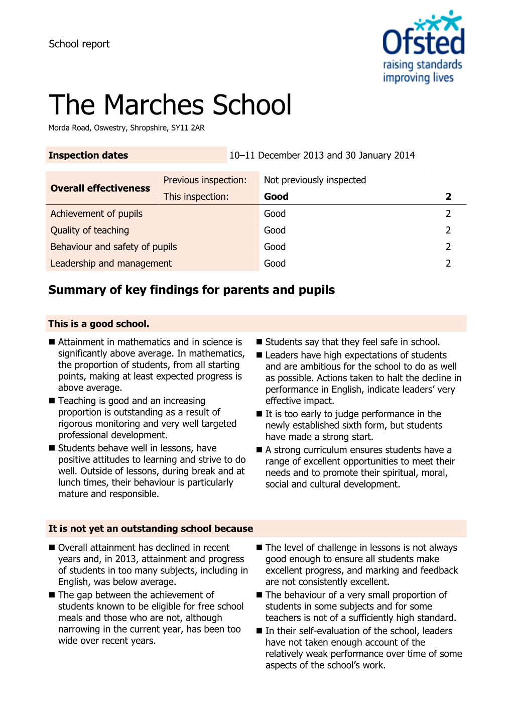 The Marches School Morda Road, Oswestry, Shropshire, SY11 2AR