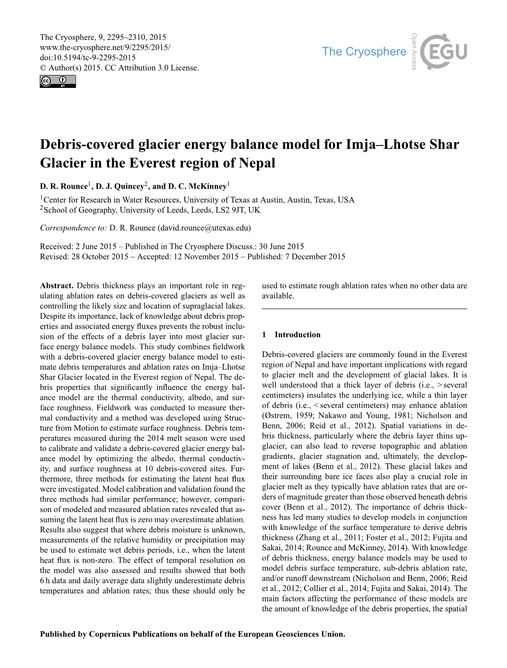 Debris-Covered Glacier Energy Balance Model for Imja–Lhotse Shar Glacier in the Everest Region of Nepal
