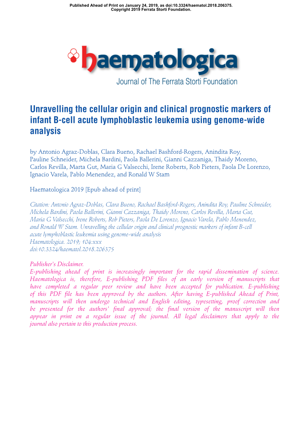 Unravelling the Cellular Origin and Clinical Prognostic Markers of Infant