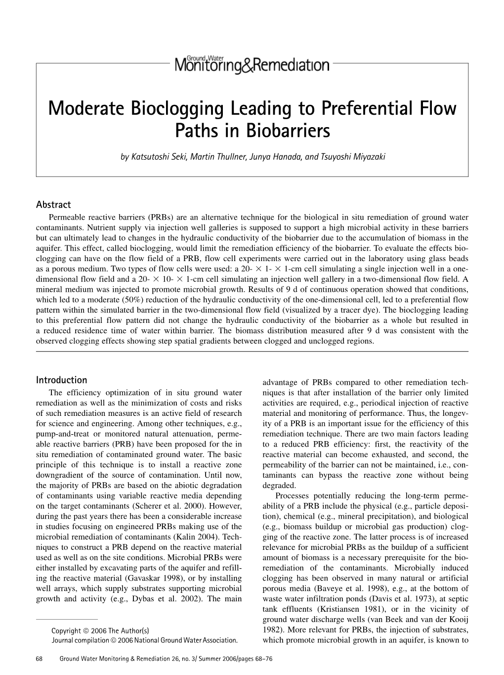 Moderate Bioclogging Leading to Preferential Flow Paths in Biobarriers