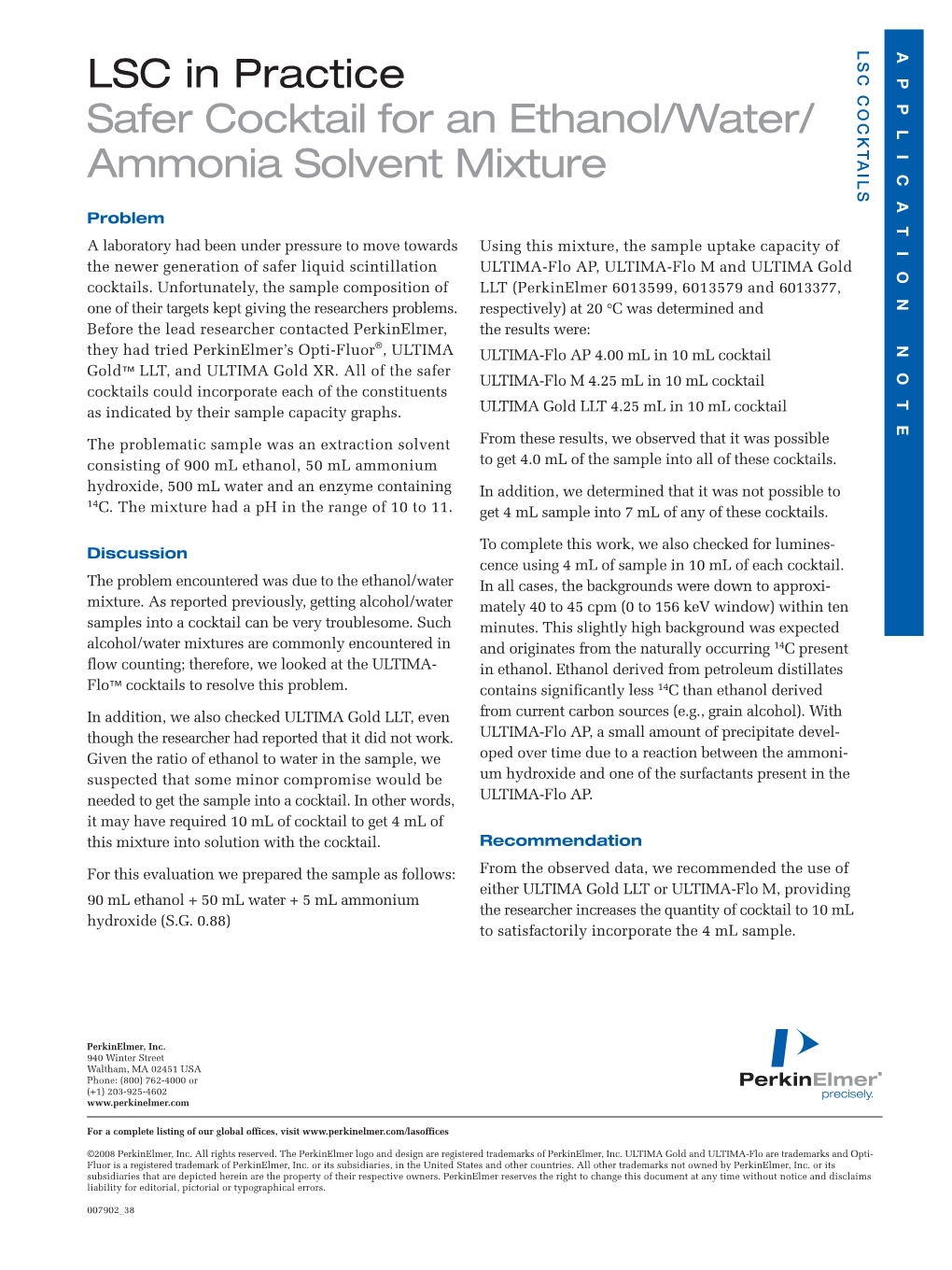 Safer Cocktail for an Ethanol/Water/Ammonia Solvent