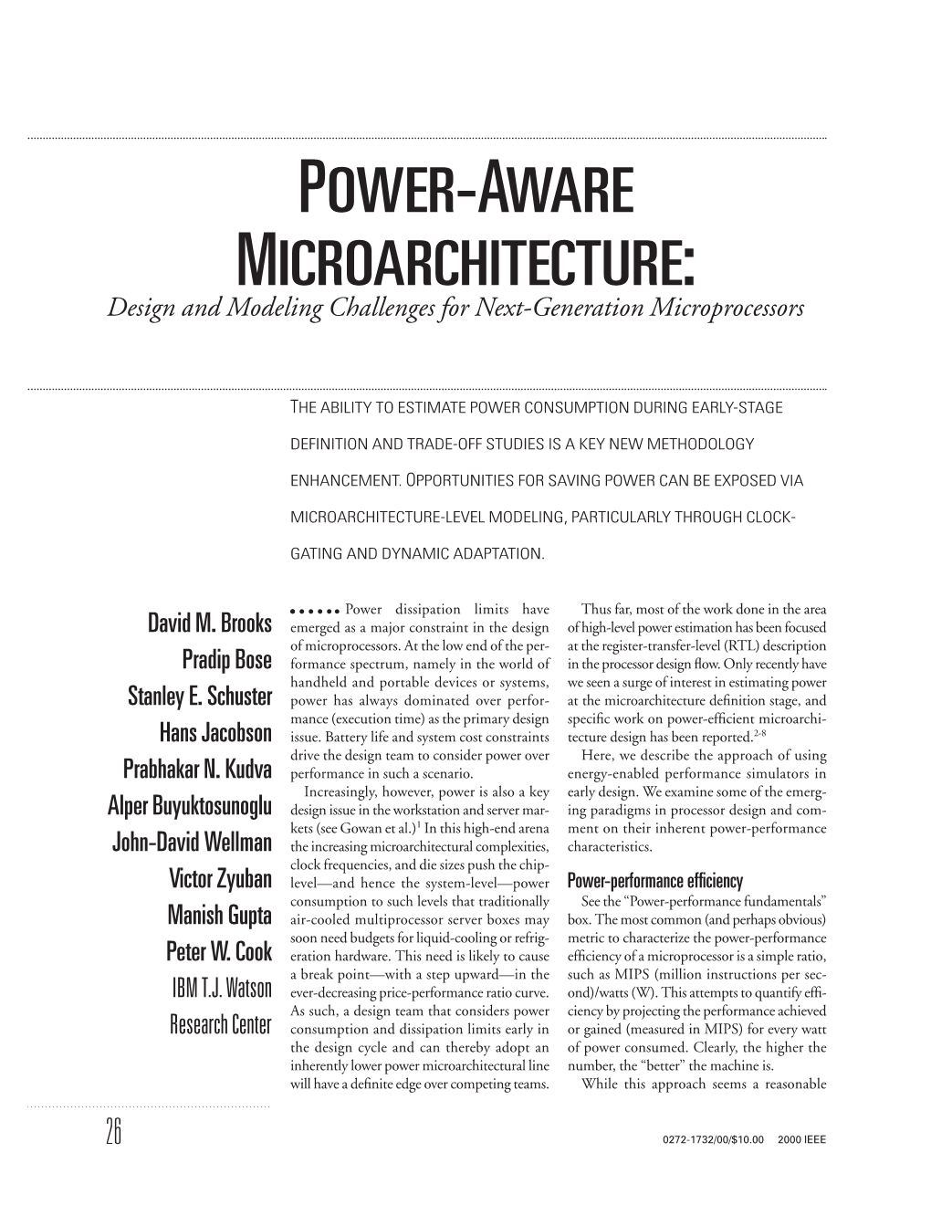 POWER-AWARE MICROARCHITECTURE: Design and Modeling Challenges for Next-Generation Microprocessors