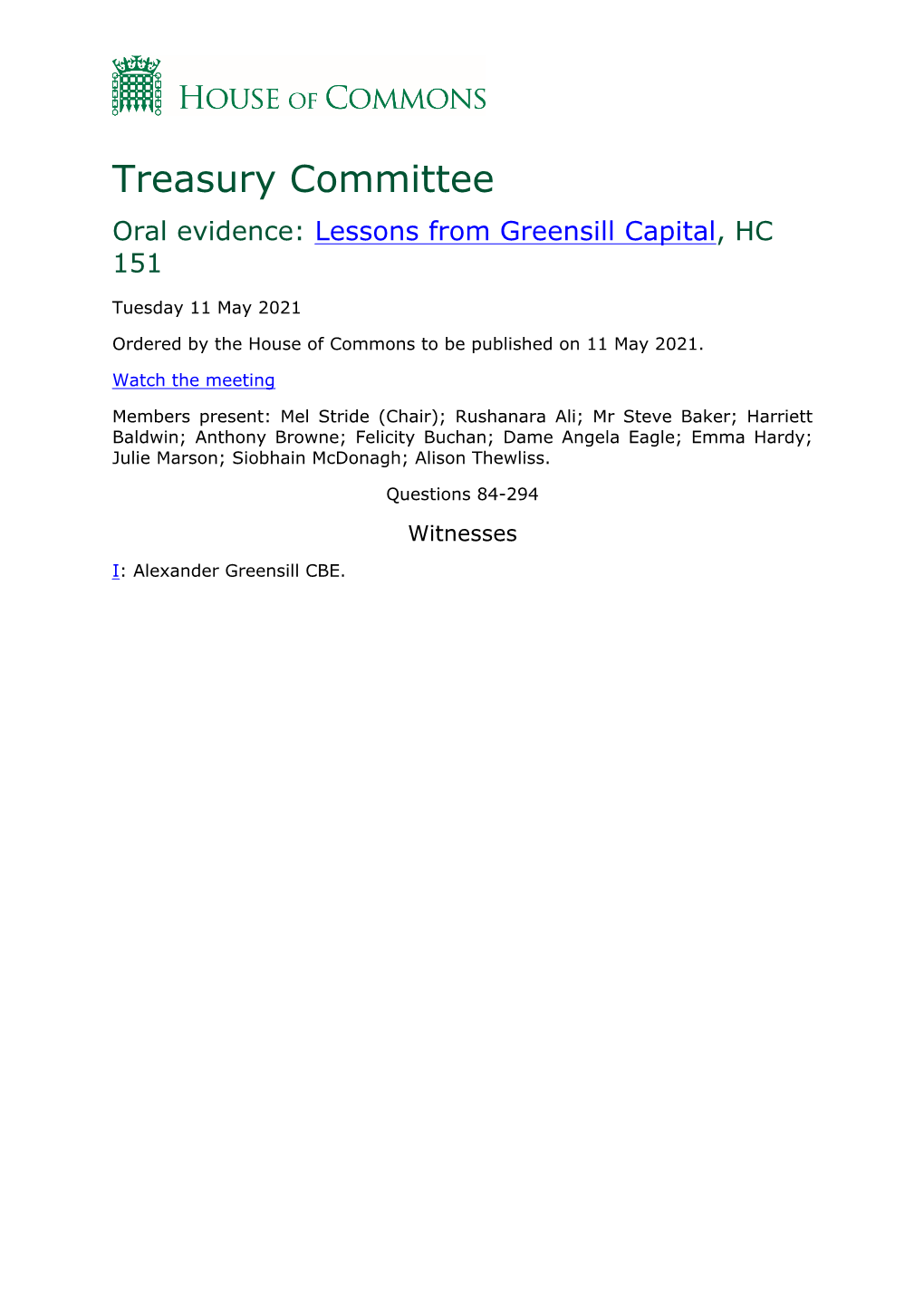 Treasury Committee Oral Evidence: Lessons from Greensill Capital, HC 151