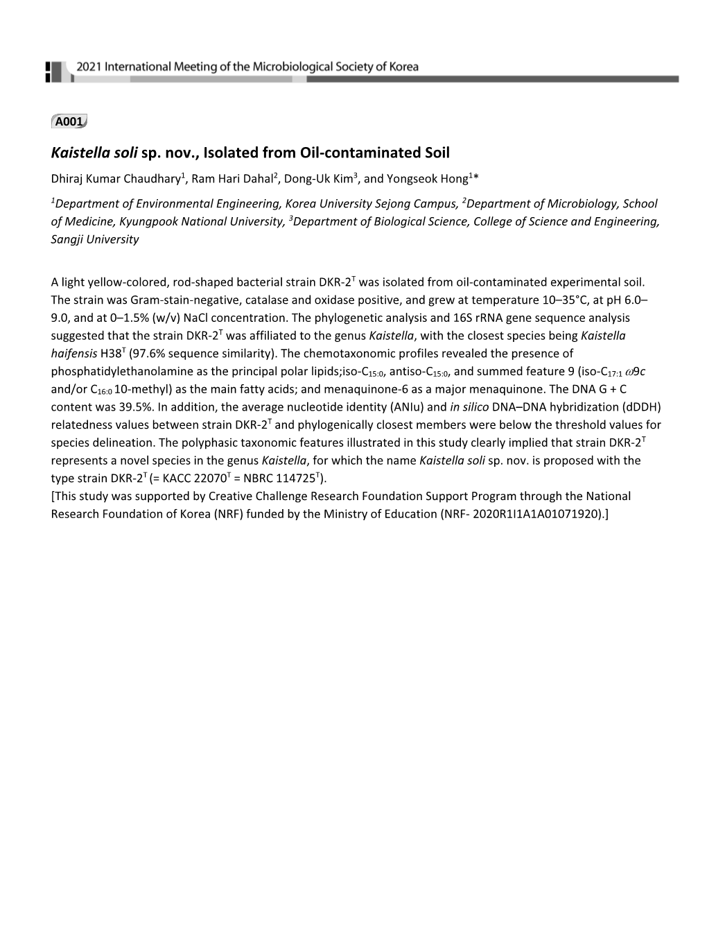 Kaistella Soli Sp. Nov., Isolated from Oil-Contaminated Soil