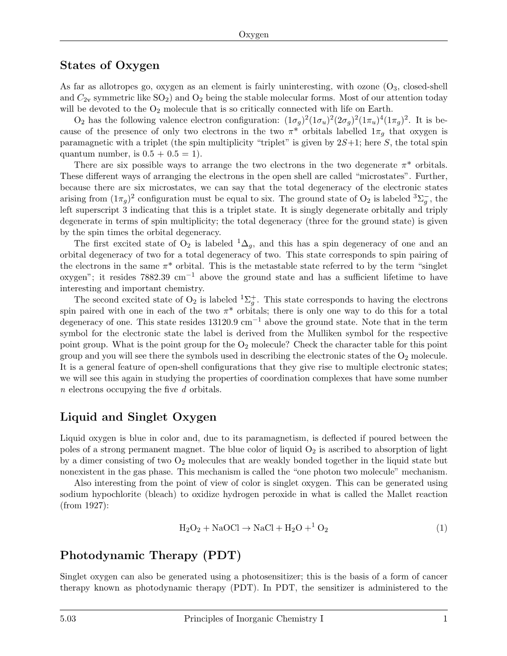 States of Oxygen Liquid and Singlet Oxygen Photodynamic Therapy