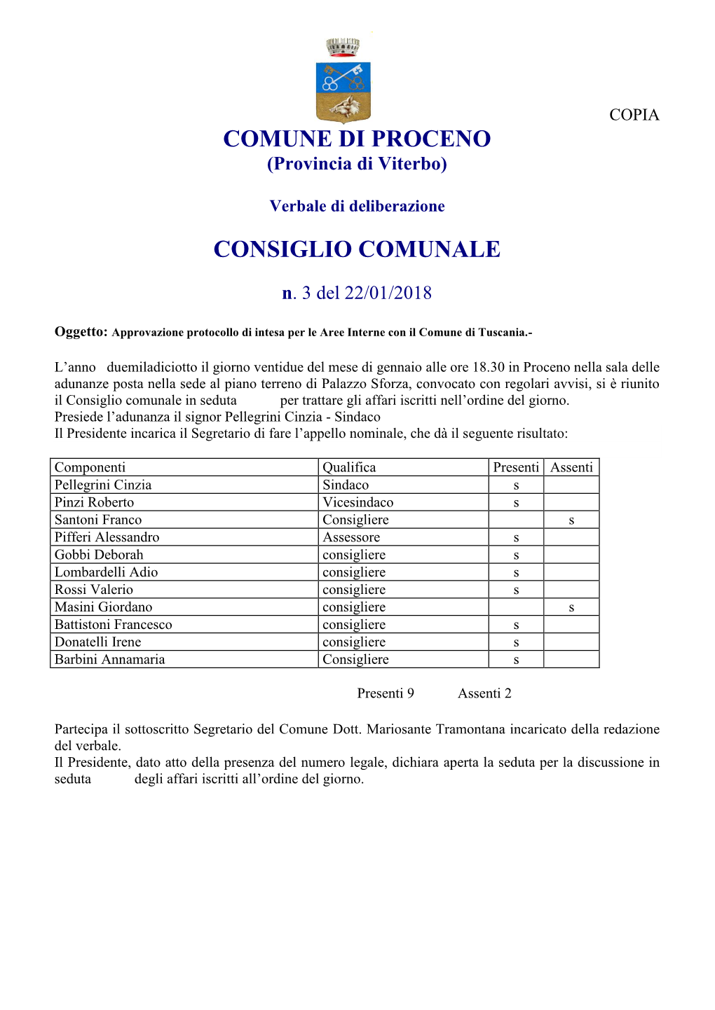 Comune Di Proceno Consiglio Comunale