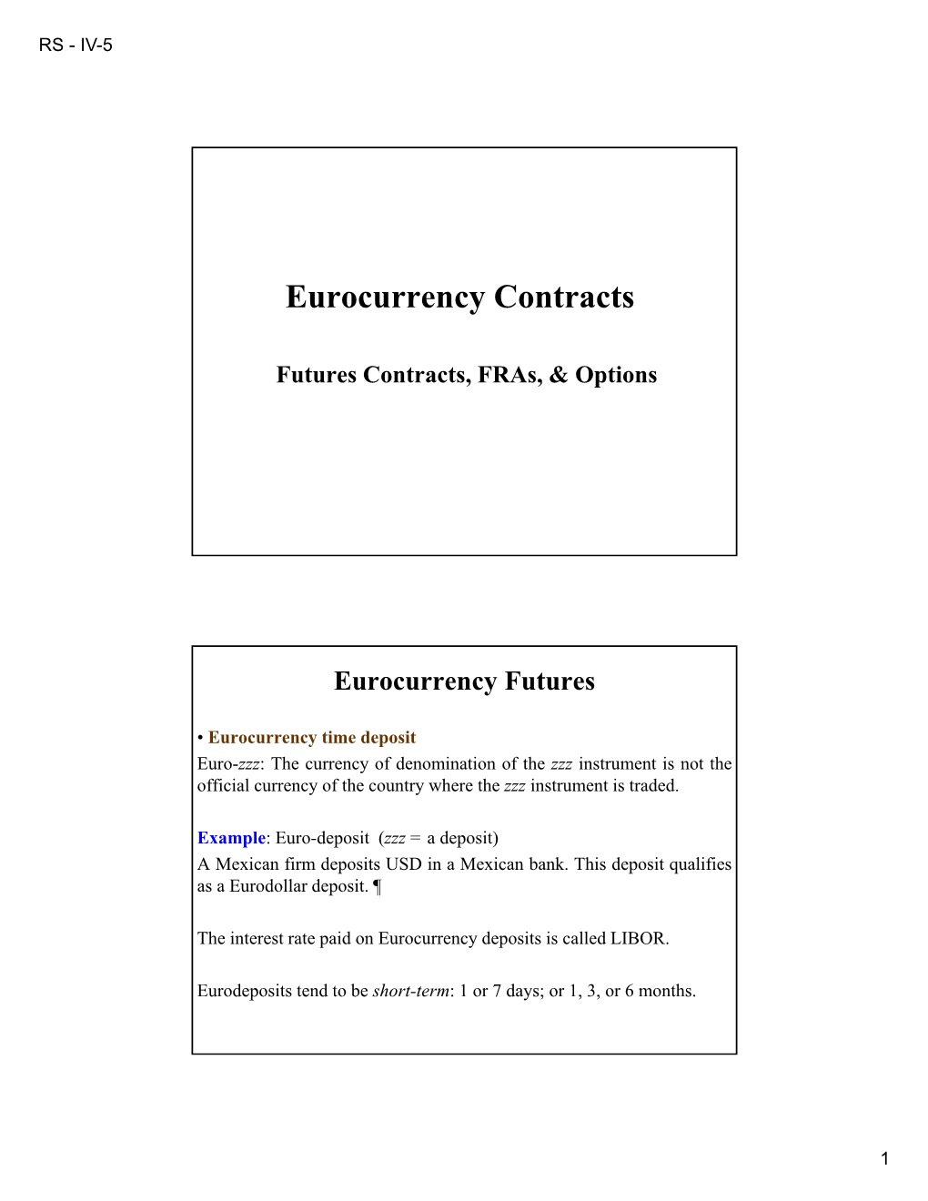 Eurocurrency Contracts