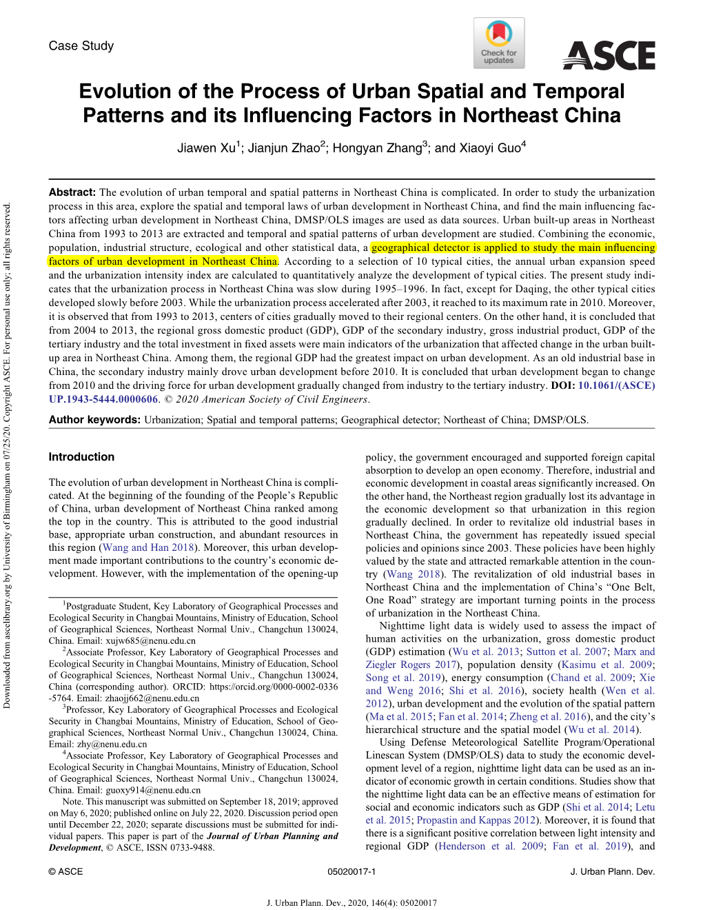 Evolution of the Process of Urban Spatial and Temporal Patterns and Its Influencing Factors in Northeast China