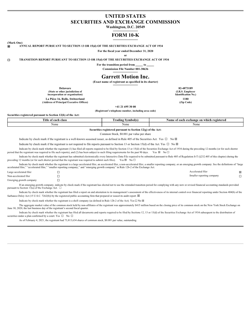 Garrett Motion Inc. (Exact Name of Registrant As Specified in Its Charter)