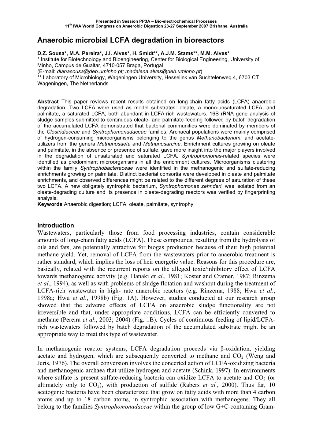 Anaerobic Microbial LCFA Degradation in Bioreactors