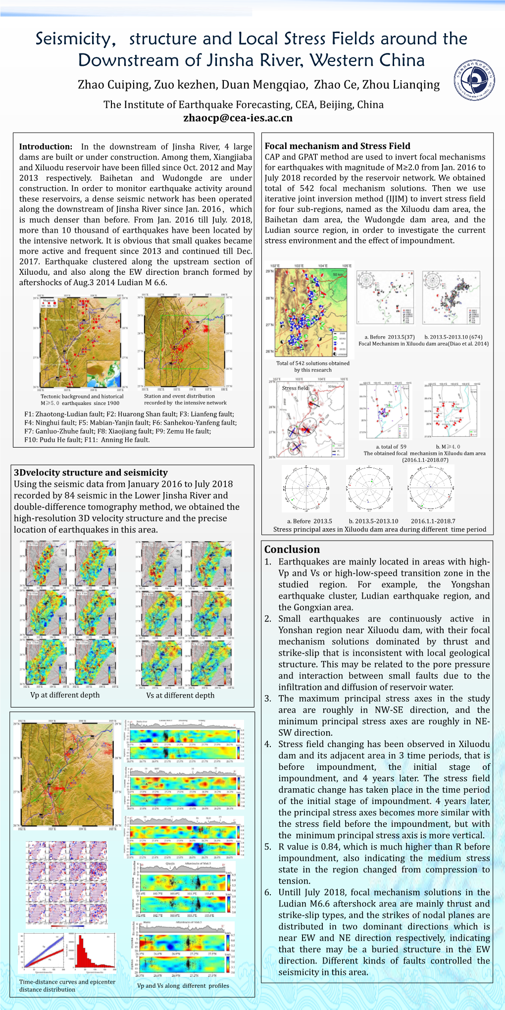 Seismicity，Structure and Local Stress Fields Around the Downstream of Jinsha River, Western China