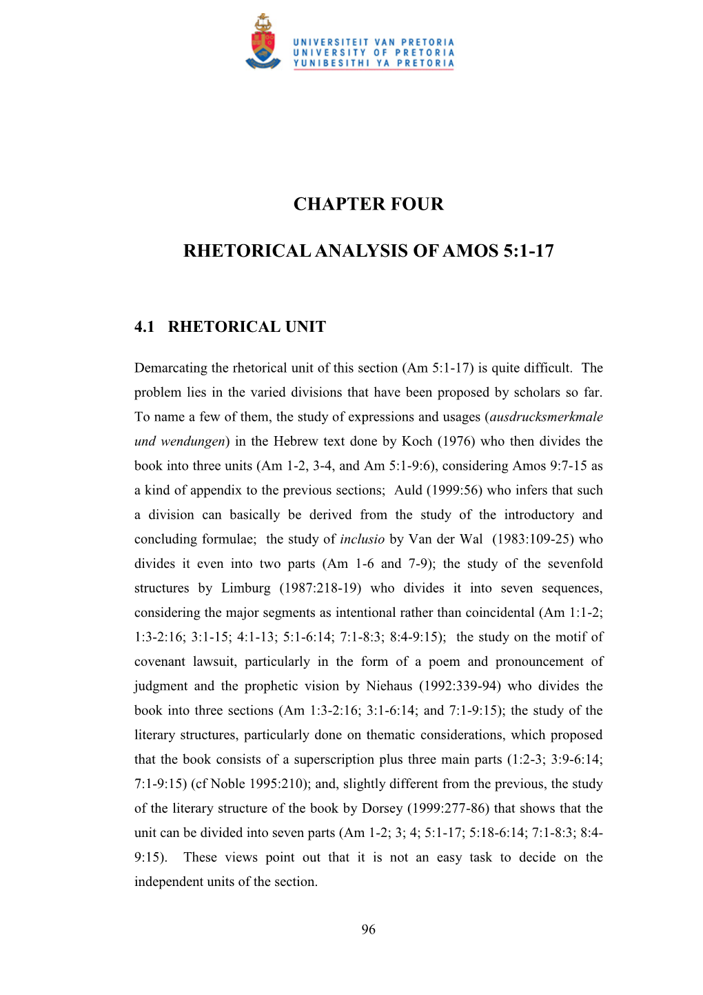 Chapter Four Rhetorical Analysis of Amos 5:1-17