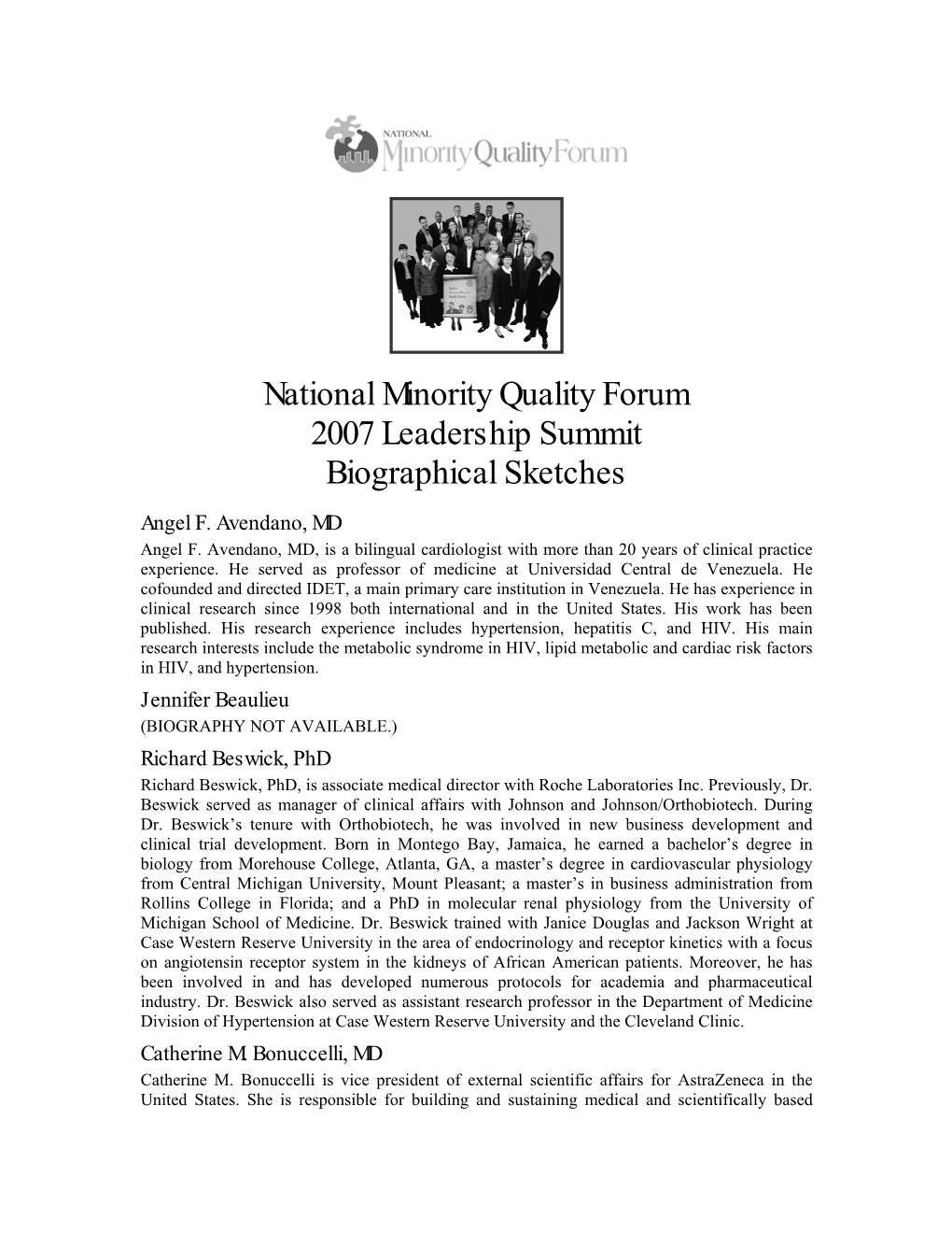 NMQF 2007 Leadership Summit Biographical Sketches