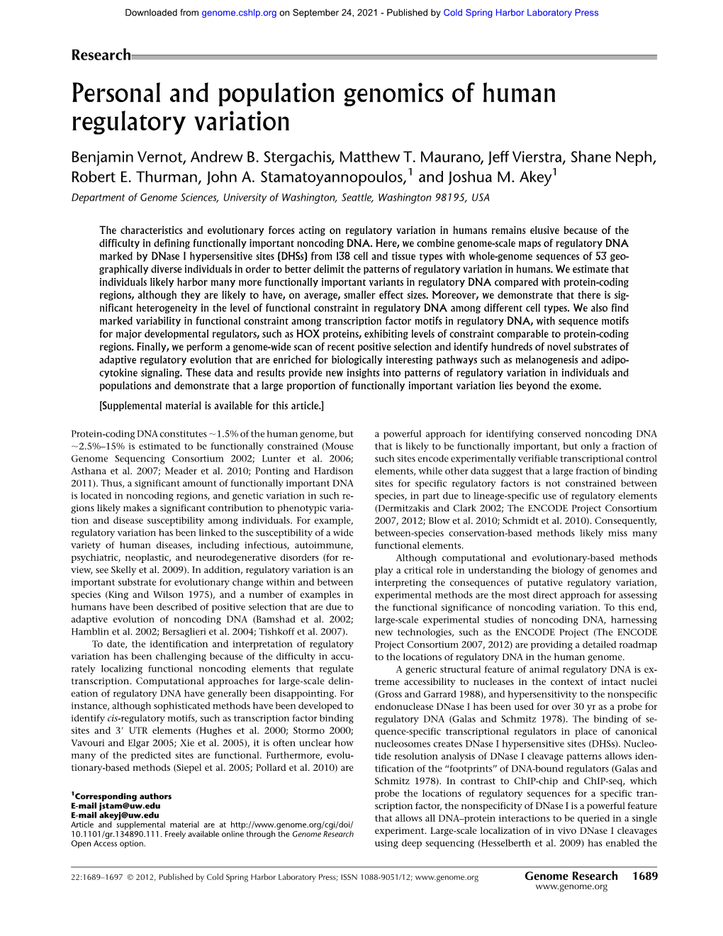 Personal and Population Genomics of Human Regulatory Variation