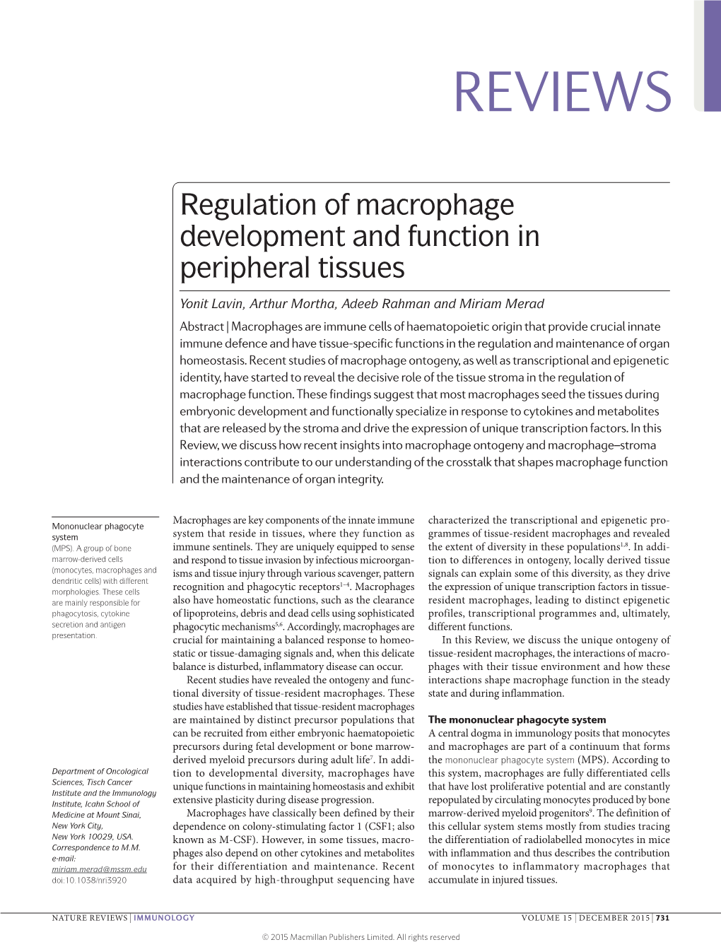 Regulation of Macrophage Development and Function in Peripheral Tissues