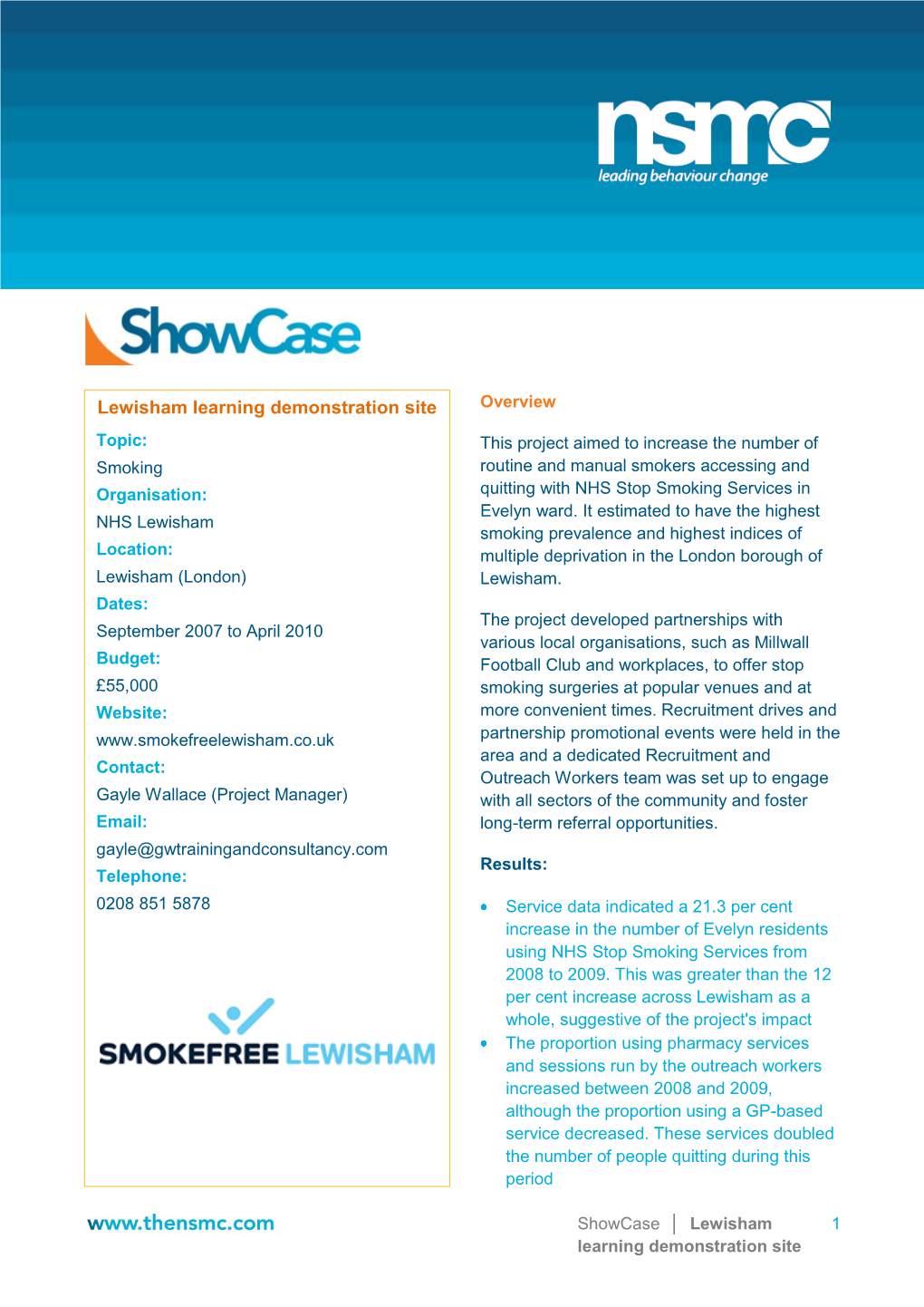 Lewisham Learning Demonstration Site Overview