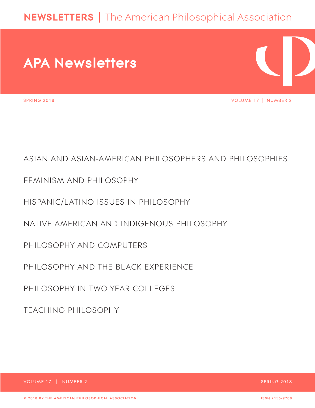 APA Newsletters Spring 2018 Volume 17, No. 2